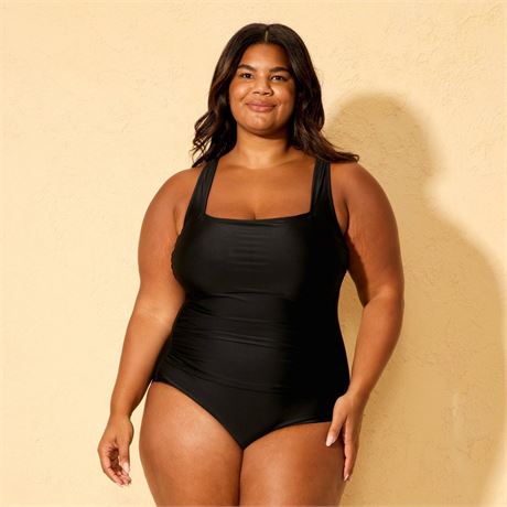 XL - Maillot 1 pc femmes ventre froncé col carré couv. complète Shade