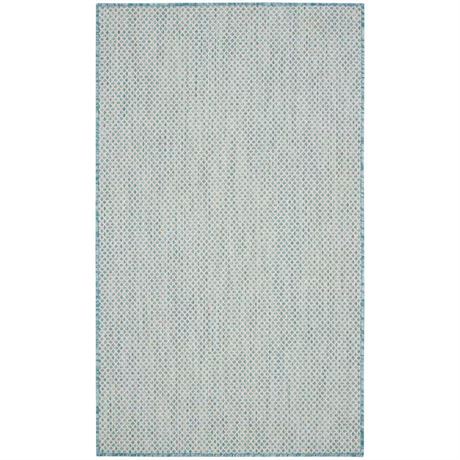 Tapis patio int/ext géom. contemporain Courtyard ivoire aqua 3 x 5 pi