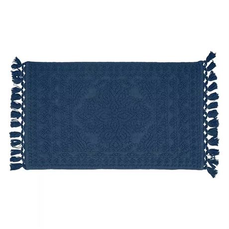 Tapis bain coton à franges Nellore marine 17 x 24 po