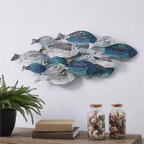 Décoration murale métal banc de poissons