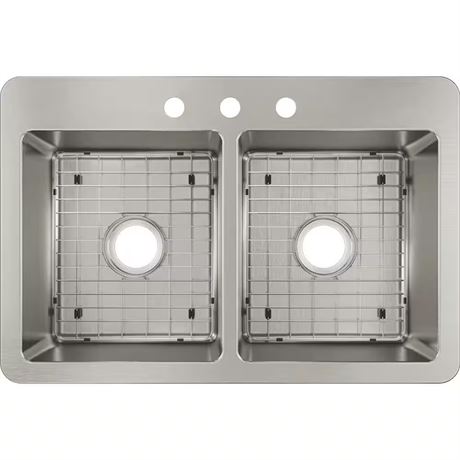 ENDOMMAGÉ - Évier Avenue inox 33 po double cuve, encastré/sous-plan, 18 ga