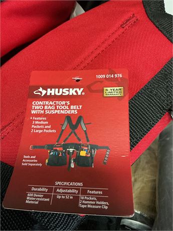 Ceinture porte-outils double sac Husky pour entrepreneur avec bretelles