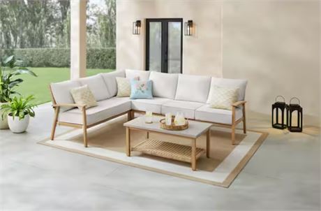 Ens. sectionnel ext. West Haven 5 pcs rotin coussins CushionGuard amande