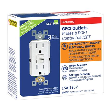 Prise DDFT duplex Leviton SmartlockPro 15 A 125 V blanche 5-15R pq 3