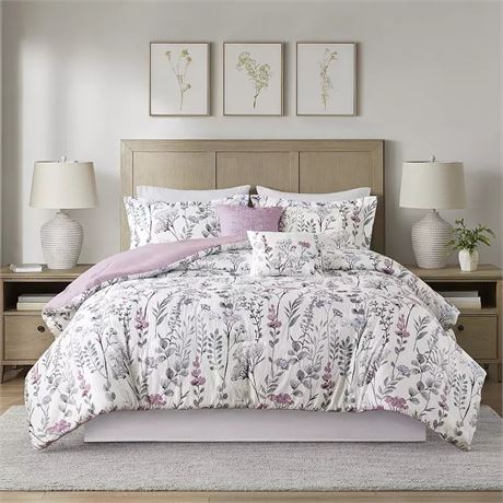 KING - Ens. édredon Madison Park Simone floral 6 pcs + coussins coordonnés