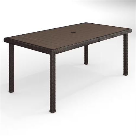 Table patio int/ext rotin Bedford brun 71 po + bois d'ingénierie
