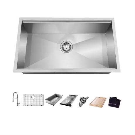 Évier inox 32 po sous plan cuve simple