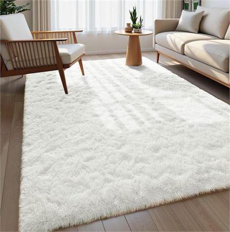 Tapis moelleux chambre déco esth., 8 x 10 grand shaggy blanc crème