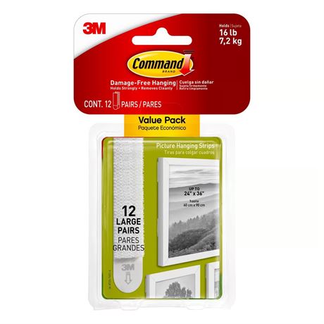 Bandes adhésives Command blanches cadres larges 16 lb