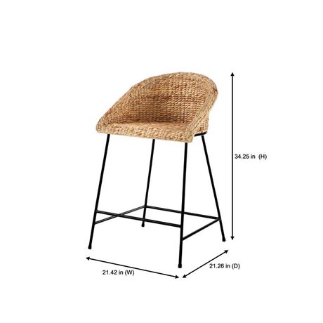 Tabouret de comptoir tressé jacinthe naturelle dossier bas