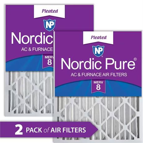 LOT DE 2 - Filtre plissé réduction poussière 16 x 25 x 4 po MERV 8
