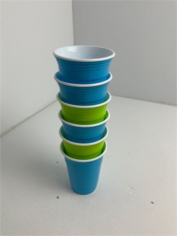 Verres plastique vert/bleu lot 6