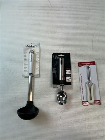Lot de 3 ustensiles de cuisine louche cuillère à glace éplucheur