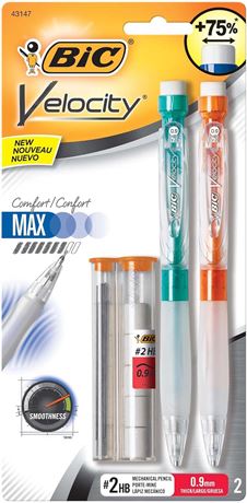 Crayons mécaniques BIC Velocity Max 0,9 mm – couleurs assorties