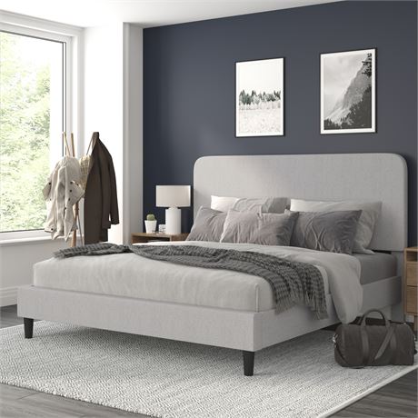 Lit plateforme rembourré king gris clair Flash Furniture Addison